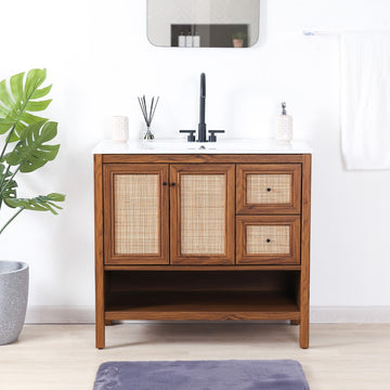 Jasper Rattan Modern Coastal 2-Shelf Bath Vanity Cabinet Only (Sink Basin Not Included)